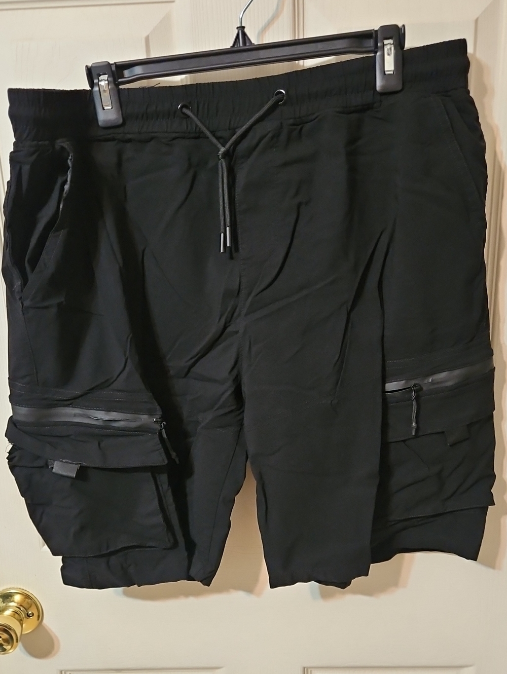 Men's Black Cargo Drawstring Shorts